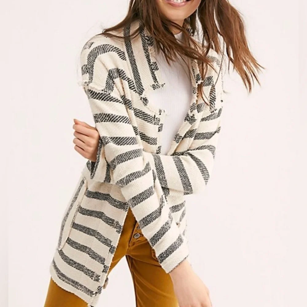 Free People Beach Women’s Myles Stripe Cardigan Navy and White Size Large